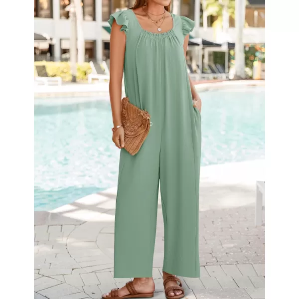 ZESICA Womens 2024 Summer Loose Jumpsuit Casual V Neck Sleeveless Oversized Wide Leg Pant Overalls Romper with PocketsGreen