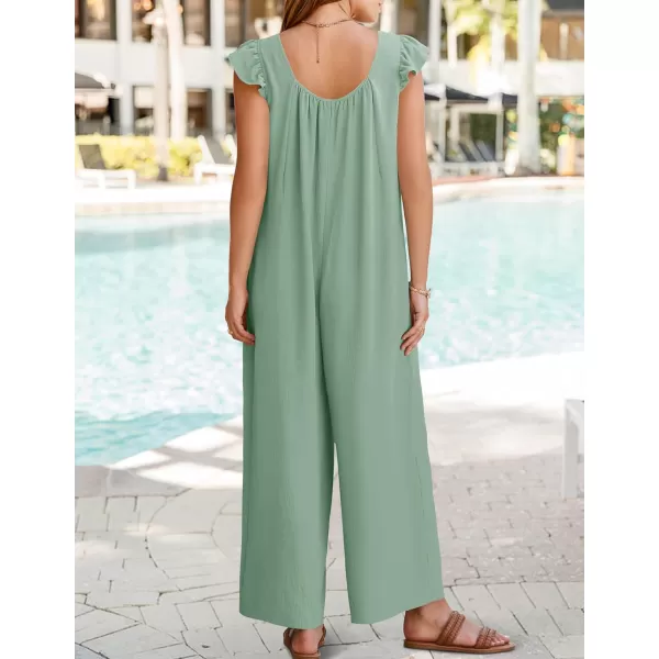 ZESICA Womens 2024 Summer Loose Jumpsuit Casual V Neck Sleeveless Oversized Wide Leg Pant Overalls Romper with PocketsGreen