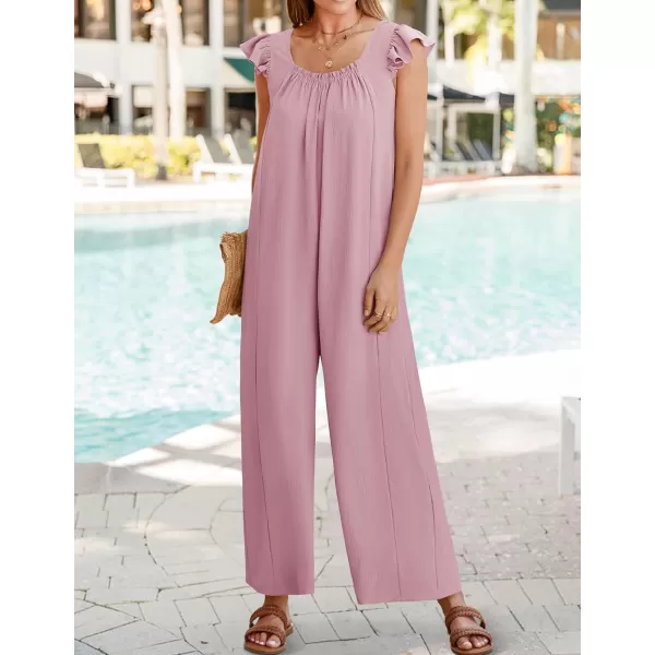 ZESICA Womens 2024 Summer Loose Jumpsuit Casual V Neck Sleeveless Oversized Wide Leg Pant Overalls Romper with PocketsPink