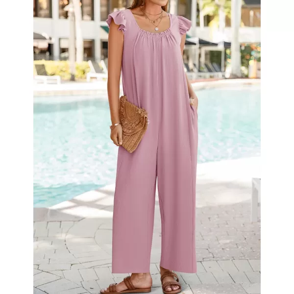 ZESICA Womens 2024 Summer Loose Jumpsuit Casual V Neck Sleeveless Oversized Wide Leg Pant Overalls Romper with PocketsPink