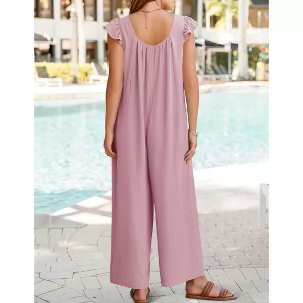 ZESICA Womens 2024 Summer Loose Jumpsuit Casual V Neck Sleeveless Oversized Wide Leg Pant Overalls Romper with PocketsPink