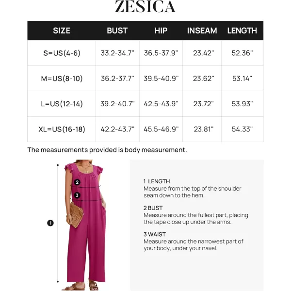 ZESICA Womens 2024 Summer Loose Jumpsuit Casual V Neck Sleeveless Oversized Wide Leg Pant Overalls Romper with PocketsRose Red
