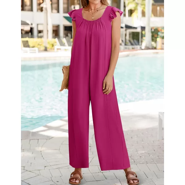 ZESICA Womens 2024 Summer Loose Jumpsuit Casual V Neck Sleeveless Oversized Wide Leg Pant Overalls Romper with PocketsRose Red