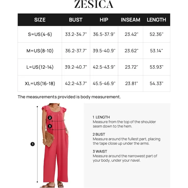ZESICA Womens 2024 Summer Loose Jumpsuit Casual V Neck Sleeveless Oversized Wide Leg Pant Overalls Romper with PocketsWatermelon Red