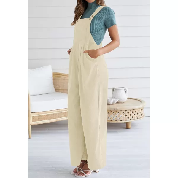 ZESICA Womens Casual Overalls Jumpsuits Loose Corduroy Bib Adjustable Straps Wide Leg Long Pant Romper with PocketsApricot