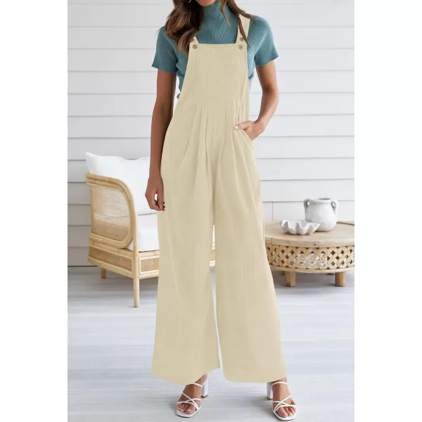 ZESICA Womens Casual Overalls Jumpsuits Loose Corduroy Bib Adjustable Straps Wide Leg Long Pant Romper with PocketsApricot