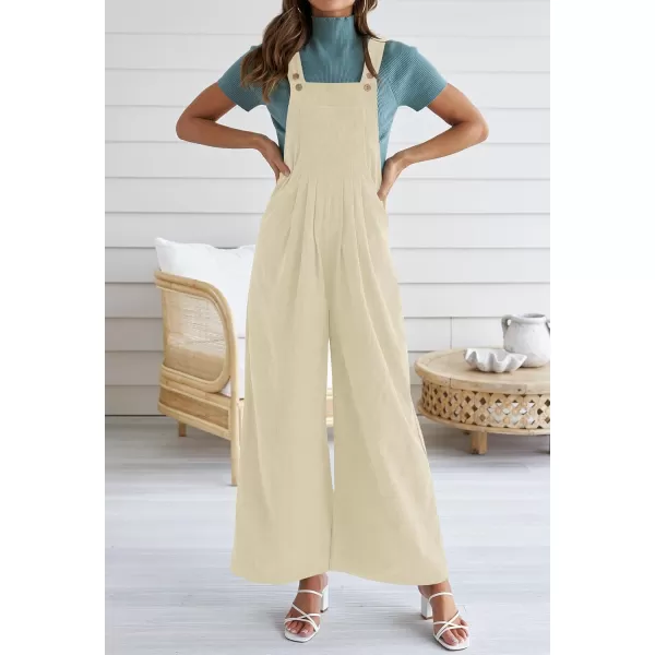 ZESICA Womens Casual Overalls Jumpsuits Loose Corduroy Bib Adjustable Straps Wide Leg Long Pant Romper with PocketsApricot