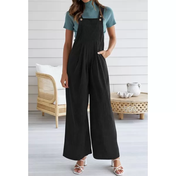 ZESICA Womens Casual Overalls Jumpsuits Loose Corduroy Bib Adjustable Straps Wide Leg Long Pant Romper with PocketsBlack