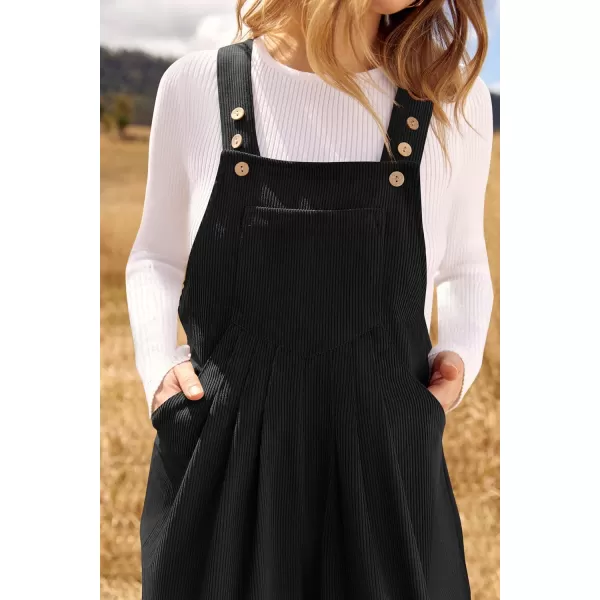 ZESICA Womens Casual Overalls Jumpsuits Loose Corduroy Bib Adjustable Straps Wide Leg Long Pant Romper with PocketsBlack