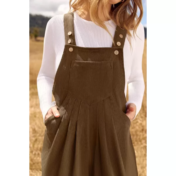 ZESICA Womens Casual Overalls Jumpsuits Loose Corduroy Bib Adjustable Straps Wide Leg Long Pant Romper with PocketsBrown