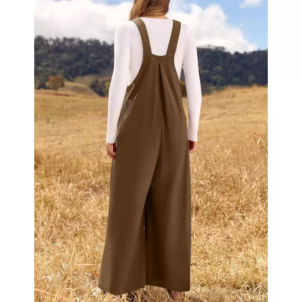 ZESICA Womens Casual Overalls Jumpsuits Loose Corduroy Bib Adjustable Straps Wide Leg Long Pant Romper with PocketsBrown