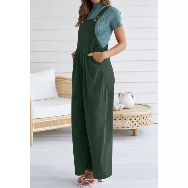 ZESICA Womens Casual Overalls Jumpsuits Loose Corduroy Bib Adjustable Straps Wide Leg Long Pant Romper with PocketsDarkgreen