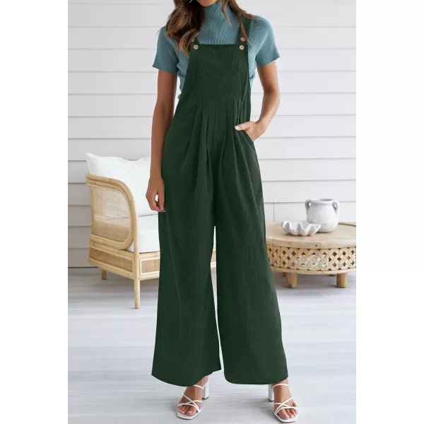 ZESICA Womens Casual Overalls Jumpsuits Loose Corduroy Bib Adjustable Straps Wide Leg Long Pant Romper with PocketsDarkgreen