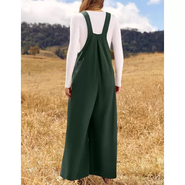 ZESICA Womens Casual Overalls Jumpsuits Loose Corduroy Bib Adjustable Straps Wide Leg Long Pant Romper with PocketsDarkgreen