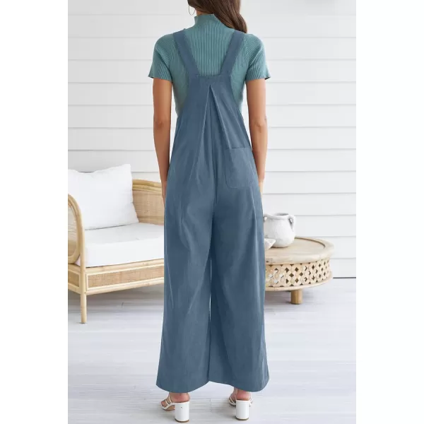 ZESICA Womens Casual Overalls Jumpsuits Loose Corduroy Bib Adjustable Straps Wide Leg Long Pant Romper with PocketsMidnight Blue