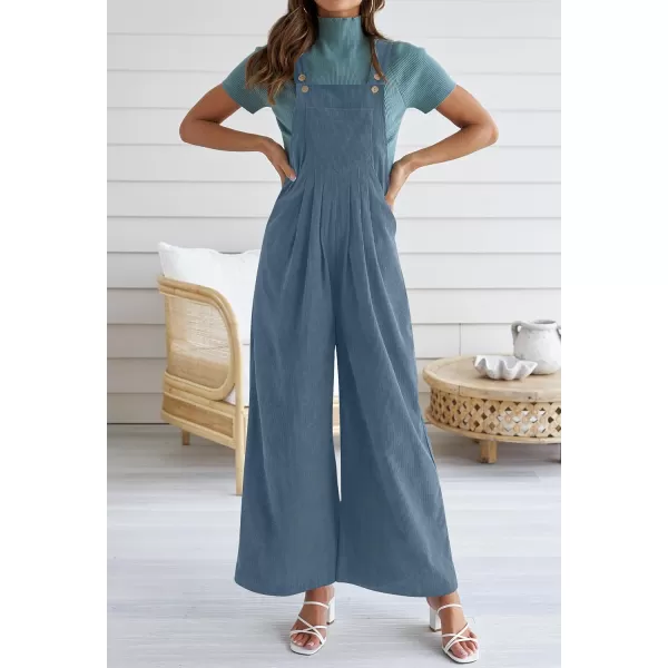 ZESICA Womens Casual Overalls Jumpsuits Loose Corduroy Bib Adjustable Straps Wide Leg Long Pant Romper with PocketsMidnight Blue