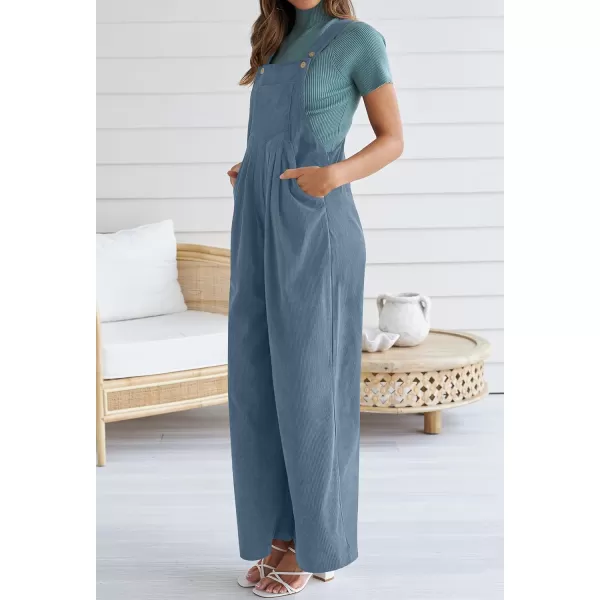 ZESICA Womens Casual Overalls Jumpsuits Loose Corduroy Bib Adjustable Straps Wide Leg Long Pant Romper with PocketsMidnight Blue