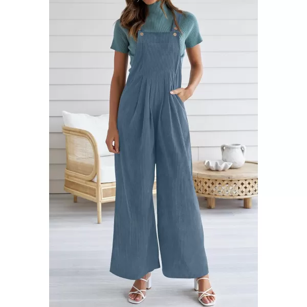 ZESICA Womens Casual Overalls Jumpsuits Loose Corduroy Bib Adjustable Straps Wide Leg Long Pant Romper with PocketsMidnight Blue