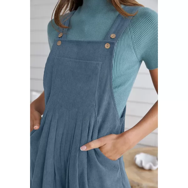 ZESICA Womens Casual Overalls Jumpsuits Loose Corduroy Bib Adjustable Straps Wide Leg Long Pant Romper with PocketsMidnight Blue