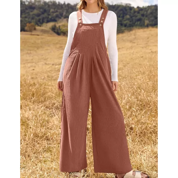 ZESICA Womens Casual Overalls Jumpsuits Loose Corduroy Bib Adjustable Straps Wide Leg Long Pant Romper with PocketsRust