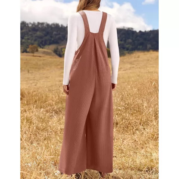 ZESICA Womens Casual Overalls Jumpsuits Loose Corduroy Bib Adjustable Straps Wide Leg Long Pant Romper with PocketsRust