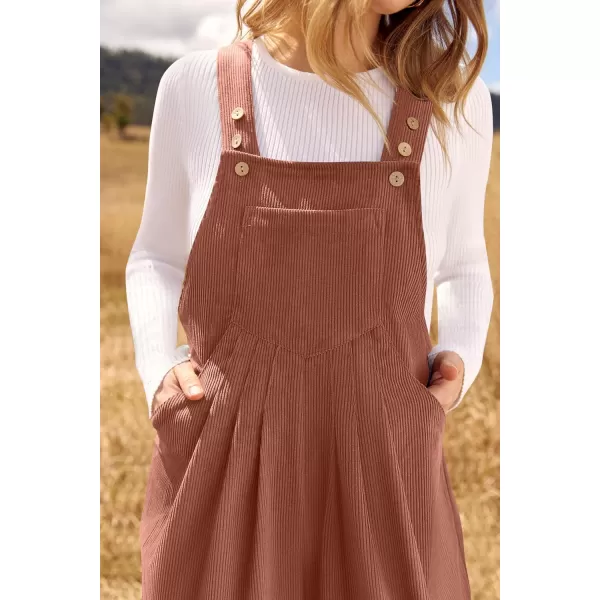 ZESICA Womens Casual Overalls Jumpsuits Loose Corduroy Bib Adjustable Straps Wide Leg Long Pant Romper with PocketsRust