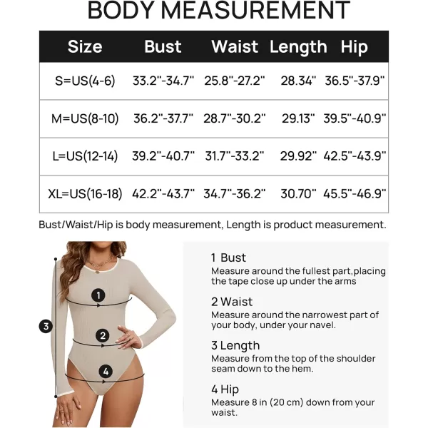 ZESICA Womens Long Sleeve Ribbed Bodysuits 2024 Fall Crewneck Knit Basic Body Suit TopsAlmond