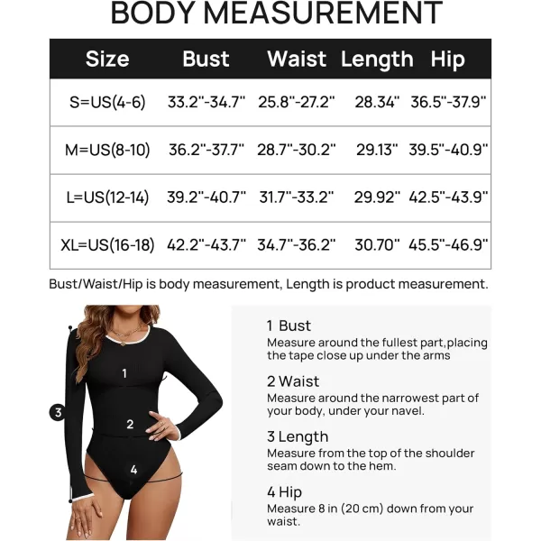ZESICA Womens Long Sleeve Ribbed Bodysuits 2024 Fall Crewneck Knit Basic Body Suit TopsBlack