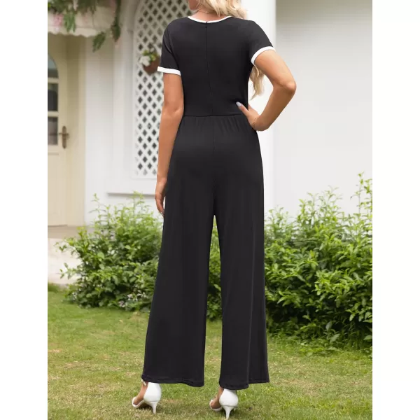 ZESICA Womens Short Sleeve Jumpsuits Dressy Summer Casual Fashion Outfits One Piece Wide Leg RompersBlack