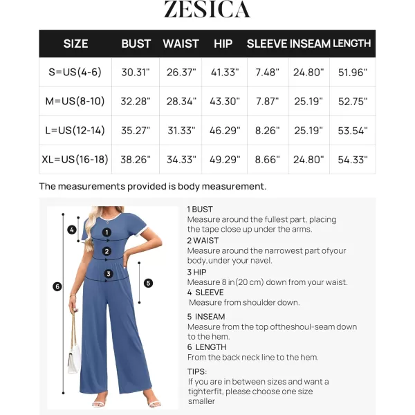 ZESICA Womens Short Sleeve Jumpsuits Dressy Summer Casual Fashion Outfits One Piece Wide Leg RompersBlue