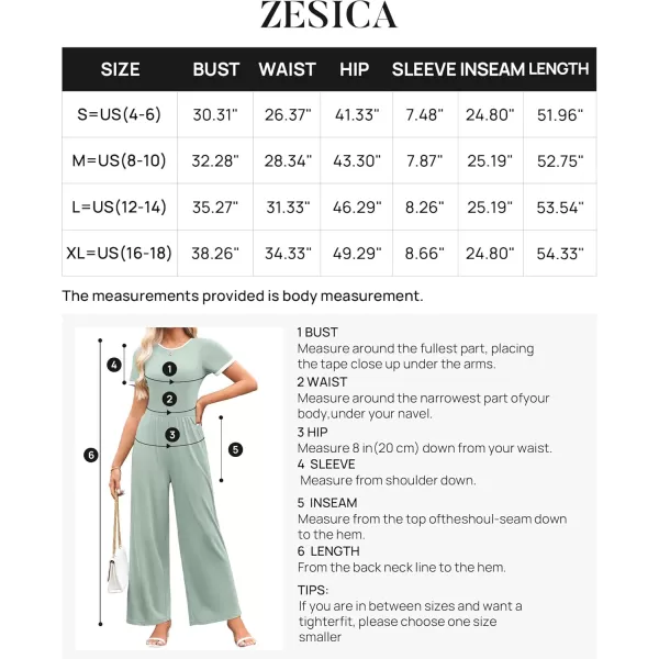 ZESICA Womens Short Sleeve Jumpsuits Dressy Summer Casual Fashion Outfits One Piece Wide Leg RompersGreen