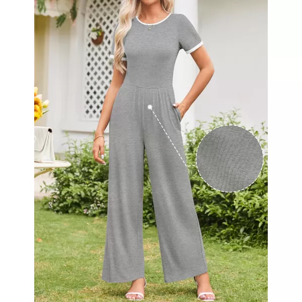 ZESICA Womens Short Sleeve Jumpsuits Dressy Summer Casual Fashion Outfits One Piece Wide Leg RompersGrey
