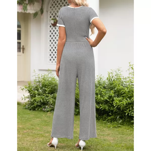 ZESICA Womens Short Sleeve Jumpsuits Dressy Summer Casual Fashion Outfits One Piece Wide Leg RompersGrey