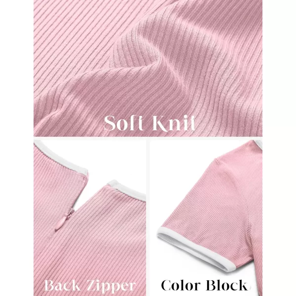 ZESICA Womens Short Sleeve Jumpsuits Dressy Summer Casual Fashion Outfits One Piece Wide Leg RompersPink