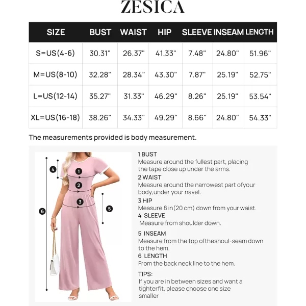 ZESICA Womens Short Sleeve Jumpsuits Dressy Summer Casual Fashion Outfits One Piece Wide Leg RompersPink