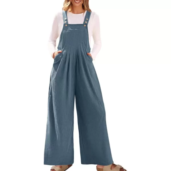 ZESICA Womens Casual Overalls Jumpsuits Loose Corduroy Bib Adjustable Straps Wide Leg Long Pant Romper with PocketsMidnight Blue