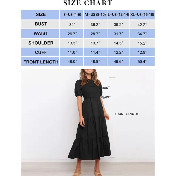 ZESICA Womens 2024 Casual Summer Crew Neck Short Puff Sleeve Smocked High Waist Ruffle Tiered A Line Midi DressBlack