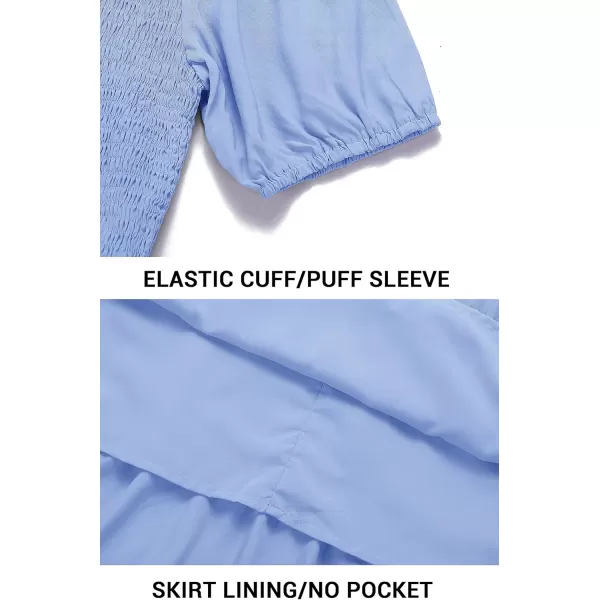 ZESICA Womens 2024 Casual Summer Crew Neck Short Puff Sleeve Smocked High Waist Ruffle Tiered A Line Midi DressBlue