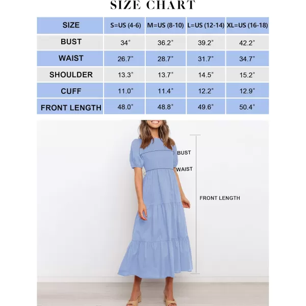 ZESICA Womens 2024 Casual Summer Crew Neck Short Puff Sleeve Smocked High Waist Ruffle Tiered A Line Midi DressBlue