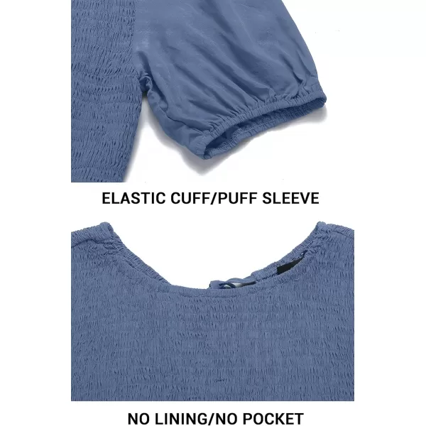ZESICA Womens 2024 Casual Summer Crew Neck Short Puff Sleeve Smocked High Waist Ruffle Tiered A Line Midi DressDustyblue