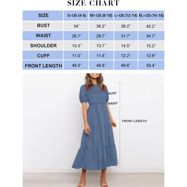 ZESICA Womens 2024 Casual Summer Crew Neck Short Puff Sleeve Smocked High Waist Ruffle Tiered A Line Midi DressDustyblue