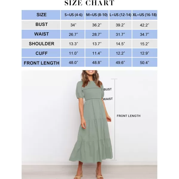 ZESICA Womens 2024 Casual Summer Crew Neck Short Puff Sleeve Smocked High Waist Ruffle Tiered A Line Midi DressDustygreen