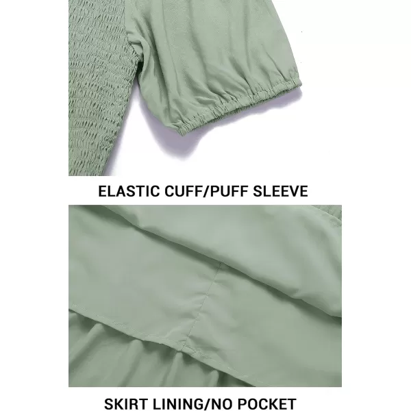ZESICA Womens 2024 Casual Summer Crew Neck Short Puff Sleeve Smocked High Waist Ruffle Tiered A Line Midi DressDustygreen
