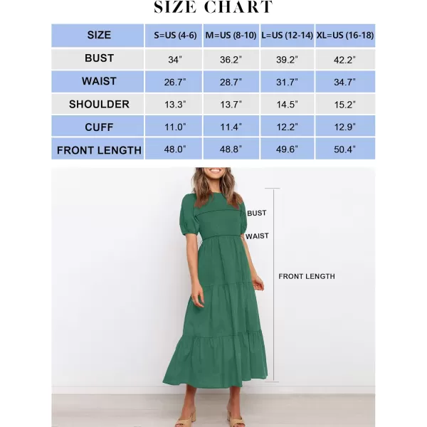 ZESICA Womens 2024 Casual Summer Crew Neck Short Puff Sleeve Smocked High Waist Ruffle Tiered A Line Midi DressForestgreen