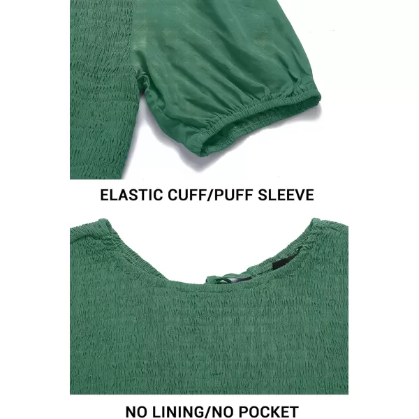 ZESICA Womens 2024 Casual Summer Crew Neck Short Puff Sleeve Smocked High Waist Ruffle Tiered A Line Midi DressForestgreen