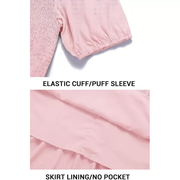 ZESICA Womens 2024 Casual Summer Crew Neck Short Puff Sleeve Smocked High Waist Ruffle Tiered A Line Midi DressLightpink