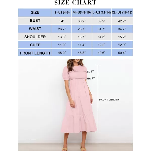 ZESICA Womens 2024 Casual Summer Crew Neck Short Puff Sleeve Smocked High Waist Ruffle Tiered A Line Midi DressLightpink