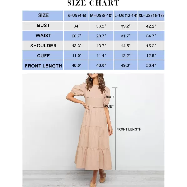 ZESICA Womens 2024 Casual Summer Crew Neck Short Puff Sleeve Smocked High Waist Ruffle Tiered A Line Midi DressPink