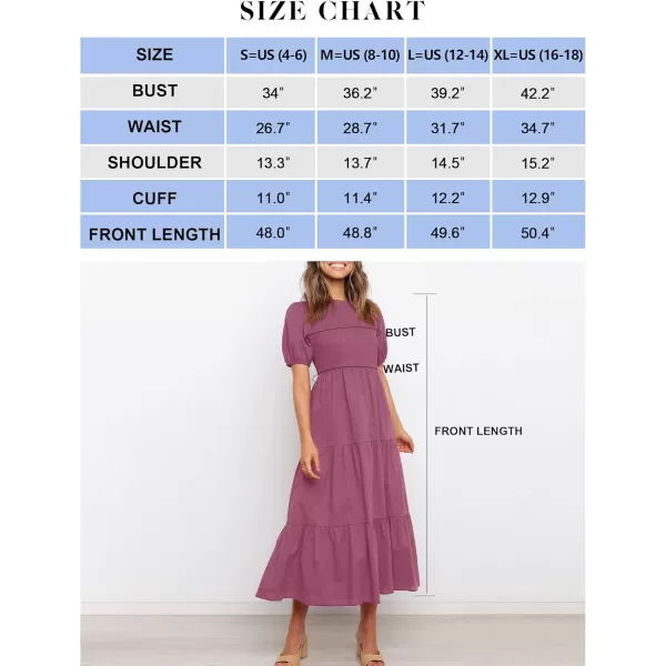ZESICA Womens 2024 Casual Summer Crew Neck Short Puff Sleeve Smocked High Waist Ruffle Tiered A Line Midi DressPlum