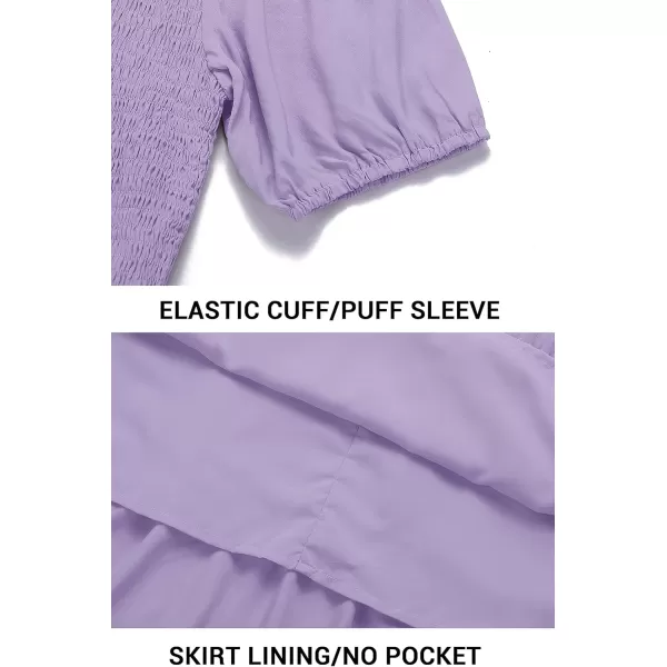 ZESICA Womens 2024 Casual Summer Crew Neck Short Puff Sleeve Smocked High Waist Ruffle Tiered A Line Midi DressPurple